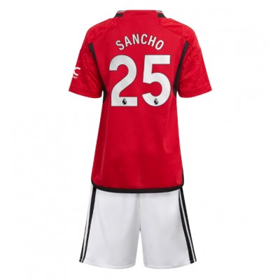 Fotballdrakt Barn Manchester United Jadon Sancho #25 Hjemmedraktsett 2023-24 Kortermet (+ Korte bukser)